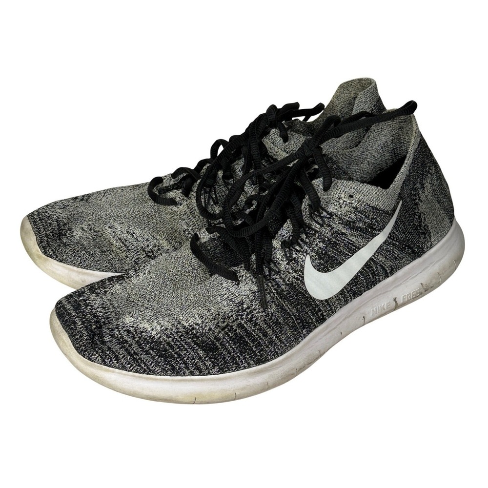 Nike Free RN Flyknit 2017 Running Shoes Womens Lightweight 10 Black Grey White